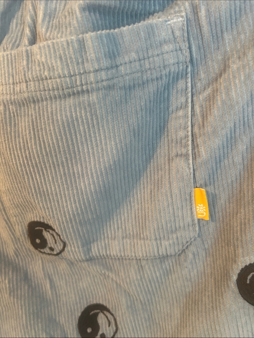 Urban outfitter, NWT size L blue corduroy pants with Yin Yang embroidered - Picture 6 of 7